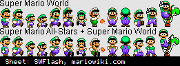 A limited sprite sheet of Luigi from the original Super Mario World and the SMAS version